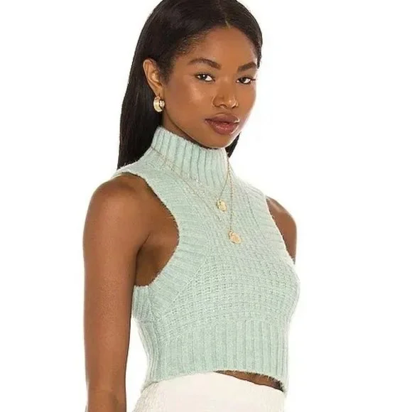For Love & Lemons NWT Dominique Crop Sweater Tank in Mint size Medium - Picture 2 of 8